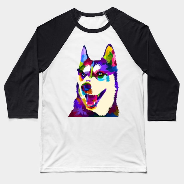 Rainbow Siberian Husky Low Poly Digital Art Baseball T-Shirt by doglovershirts